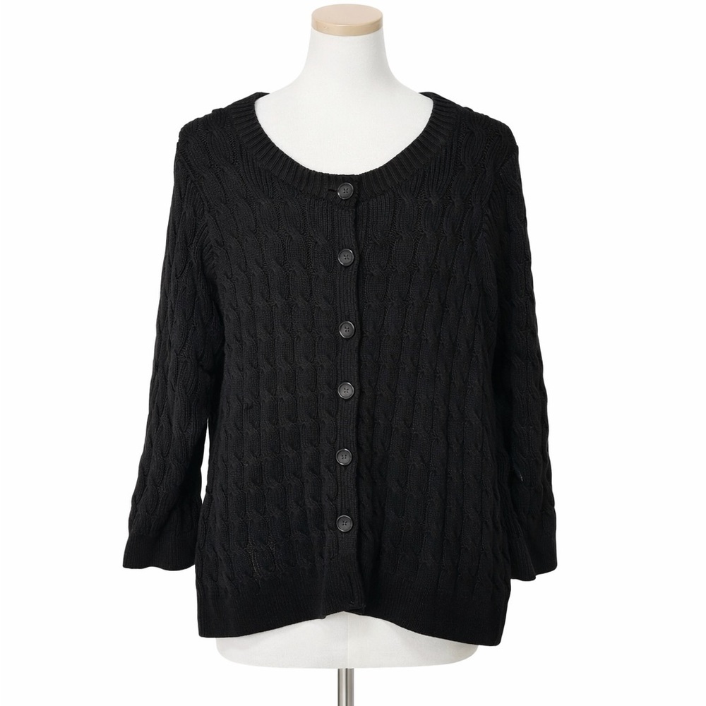 Talbots Classic Black Cable Knit Cardigan Size 1X Button up